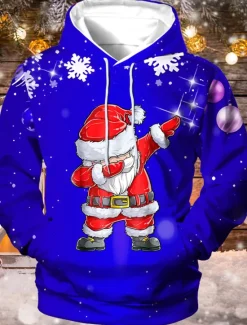Online OUKU Christmas Men's Santa Claus 3D Hoodies Unisex Pullover Yellow Red Royal Blue Blue Green Hooded Santa Claus Graphic Prints Print Daily Sports 3D Print Designer Casual Big and Tall Spring & Fall