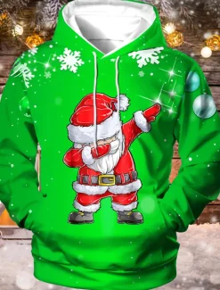 Online OUKU Christmas Men's Santa Claus 3D Hoodies Unisex Pullover Yellow Red Royal Blue Blue Green Hooded Santa Claus Graphic Prints Print Daily Sports 3D Print Designer Casual Big and Tall Spring & Fall