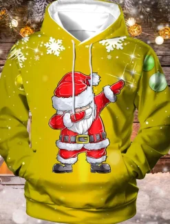 Online OUKU Christmas Men's Santa Claus 3D Hoodies Unisex Pullover Yellow Red Royal Blue Blue Green Hooded Santa Claus Graphic Prints Print Daily Sports 3D Print Designer Casual Big and Tall Spring & Fall