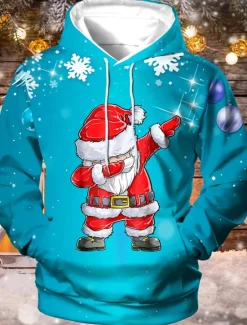 Online OUKU Christmas Men's Santa Claus 3D Hoodies Unisex Pullover Yellow Red Royal Blue Blue Green Hooded Santa Claus Graphic Prints Print Daily Sports 3D Print Designer Casual Big and Tall Spring & Fall