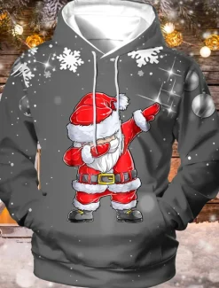 Online OUKU Christmas Men's Santa Claus 3D Hoodies Unisex Pullover Yellow Red Royal Blue Blue Green Hooded Santa Claus Graphic Prints Print Daily Sports 3D Print Designer Casual Big and Tall Spring & Fall