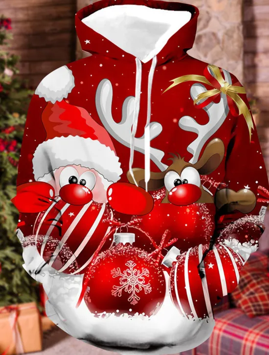 Clearance OUKU Christmas Men's Santa Claus 3D Hoodies Unisex Pullover Wine Red Custom Print Black White Red Hooded Santa Claus Graphic Prints Print Daily Sports 3D Print Designer Casual Big and Tall Spring & Fall