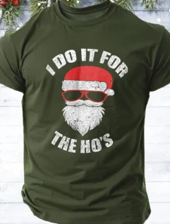 Sale OUKU Christmas Men's Santa Claus funny christmas T Shirt 100% Cotton Short Sleeve Graphic Shirt Black Wine Red Comfortable Tee Vacation Street Fashion Designer Clothing