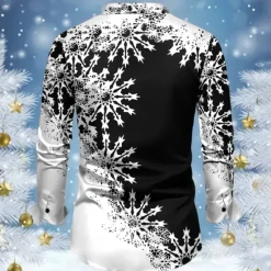 Sale OUKU Christmas Men's Snowflake Satin Shirt Dress Shirt Button Up Shirt Long Sleeve Casual Vacation Party Evening Wear Dailywear Summer Spring Fall Collared Shirts 3D Print Yellow Red Blue Purple Green