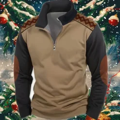 Online OUKU Christmas Thanksgiving Day Halloween Men's Ethnic Sweatshirts Sweatshirt Zip Sweatshirt Long Sleeve Sweatshirt Half Zip Ethnic 3D Printing Halloween Holiday Half Zip Winter Spring & Fall Brown