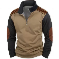 Online OUKU Christmas Thanksgiving Day Halloween Men's Ethnic Sweatshirts Sweatshirt Zip Sweatshirt Long Sleeve Sweatshirt Half Zip Ethnic 3D Printing Halloween Holiday Half Zip Winter Spring & Fall Brown