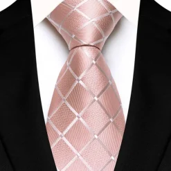 Outlet OUKU Classic Striped Men Tie Pink Green Blue Silk Tie Set For Men Handkerchief Cufflinks Wedding Formal Neck Tie Gfit For Men
