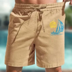 Outlet OUKU Coconut Tree Men's Cotton Linen Shorts Summer Hawaiian Shorts Beach Shorts Print Drawstring Elastic Waist Breathable Soft 20% Linen Shorts Casual Daily Holiday Streetwear