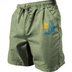 Outlet OUKU Coconut Tree Men's Cotton Linen Shorts Summer Hawaiian Shorts Beach Shorts Print Drawstring Elastic Waist Breathable Soft 20% Linen Shorts Casual Daily Holiday Streetwear