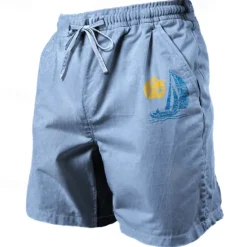 Outlet OUKU Coconut Tree Men's Cotton Linen Shorts Summer Hawaiian Shorts Beach Shorts Print Drawstring Elastic Waist Breathable Soft 20% Linen Shorts Casual Daily Holiday Streetwear