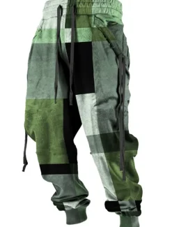 New OUKU Color Block Plaid / Check Casual Men's 3D Print Sweatpants Joggers Pants Trousers Outdoor Street Casual Daily Polyester Red Blue Brown S M L Mid Waist Elasticity Pants