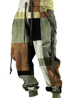 New OUKU Color Block Plaid / Check Casual Men's 3D Print Sweatpants Joggers Pants Trousers Outdoor Street Casual Daily Polyester Red Blue Brown S M L Mid Waist Elasticity Pants