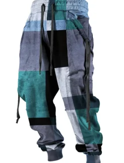 New OUKU Color Block Plaid / Check Casual Men's 3D Print Sweatpants Joggers Pants Trousers Outdoor Street Casual Daily Polyester Red Blue Brown S M L Mid Waist Elasticity Pants