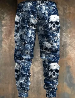 Sale OUKU Cool Skulls Camo Punk 3D Print Men's Side Pockets Elastic Drawstring Design Sweatpants Joggers Pants Trousers Outdoor Sports & Outdoor Street Polyester Blue Brown Green S