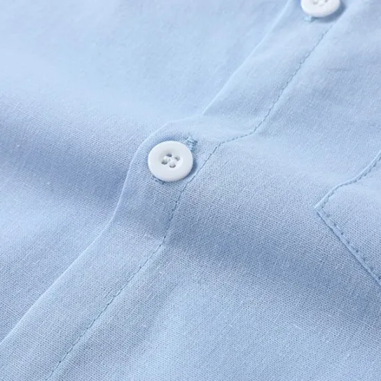 Clearance OUKU Cotton And Linen Classic Men's Shirt Linen Shirt Summer Shirt Beach Shirt Button Up Shirt Black White Blue Short Sleeve Plain Turndown Summer Vacation Holiday Clothing Apparel