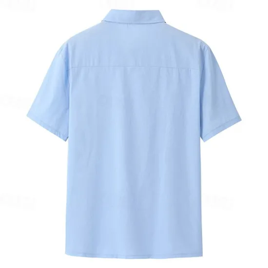 Clearance OUKU Cotton And Linen Classic Men's Shirt Linen Shirt Summer Shirt Beach Shirt Button Up Shirt Black White Blue Short Sleeve Plain Turndown Summer Vacation Holiday Clothing Apparel