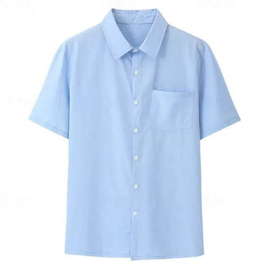Clearance OUKU Cotton And Linen Classic Men's Shirt Linen Shirt Summer Shirt Beach Shirt Button Up Shirt Black White Blue Short Sleeve Plain Turndown Summer Vacation Holiday Clothing Apparel