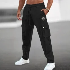 Best OUKU 95%Cotton Men's Embroidery Sweatpants Joggers Trousers Cargo Sweatpants Drawstring Elastic Waist Multi Pocket Plain Comfort Breathable Casual Daily Holiday Sports Fashion Spring Summer Black White