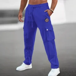 Best OUKU 95%Cotton Men's Embroidery Sweatpants Joggers Trousers Cargo Sweatpants Drawstring Elastic Waist Multi Pocket Plain Comfort Breathable Casual Daily Holiday Sports Fashion Spring Summer Black White