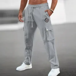 Best OUKU 95%Cotton Men's Embroidery Sweatpants Joggers Trousers Cargo Sweatpants Drawstring Elastic Waist Multi Pocket Plain Comfort Breathable Casual Daily Holiday Sports Fashion Spring Summer Black White