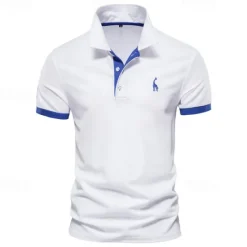 Hot OUKU Cotton Men's Polos Giraffe Embroidery Short Sleeve Polo Shirts for Men High Quality Brand Design Polos Men Clothing