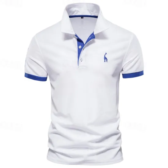 Hot OUKU Cotton Men's Polos Giraffe Embroidery Short Sleeve Polo Shirts for Men High Quality Brand Design Polos Men Clothing