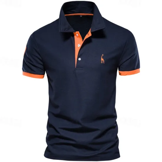 Hot OUKU Cotton Men's Polos Giraffe Embroidery Short Sleeve Polo Shirts for Men High Quality Brand Design Polos Men Clothing
