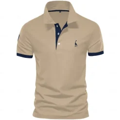 Hot OUKU Cotton Men's Polos Giraffe Embroidery Short Sleeve Polo Shirts for Men High Quality Brand Design Polos Men Clothing