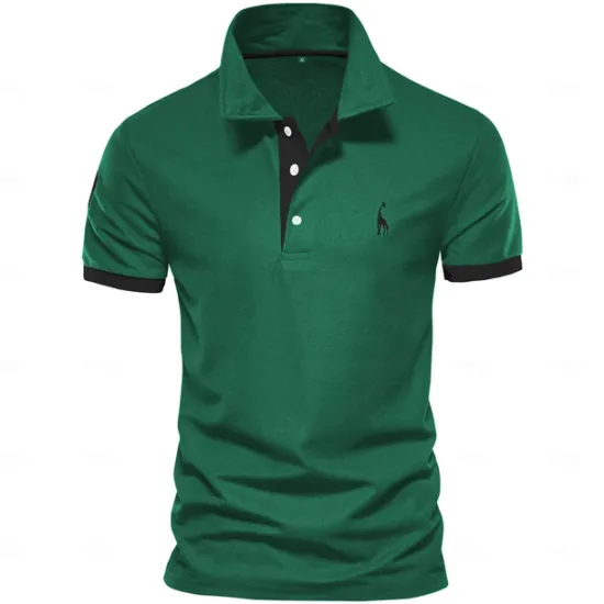 Hot OUKU Cotton Men's Polos Giraffe Embroidery Short Sleeve Polo Shirts for Men High Quality Brand Design Polos Men Clothing