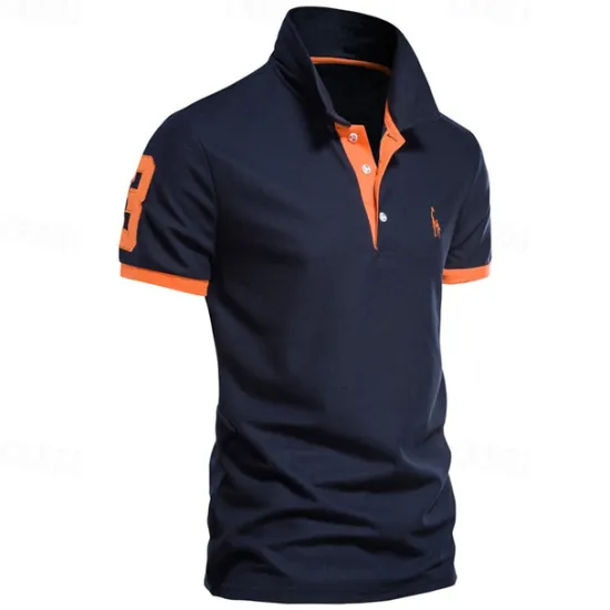 Hot OUKU Cotton Men's Polos Giraffe Embroidery Short Sleeve Polo Shirts for Men High Quality Brand Design Polos Men Clothing