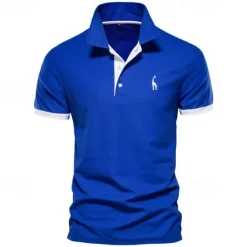 Hot OUKU Cotton Men's Polos Giraffe Embroidery Short Sleeve Polo Shirts for Men High Quality Brand Design Polos Men Clothing