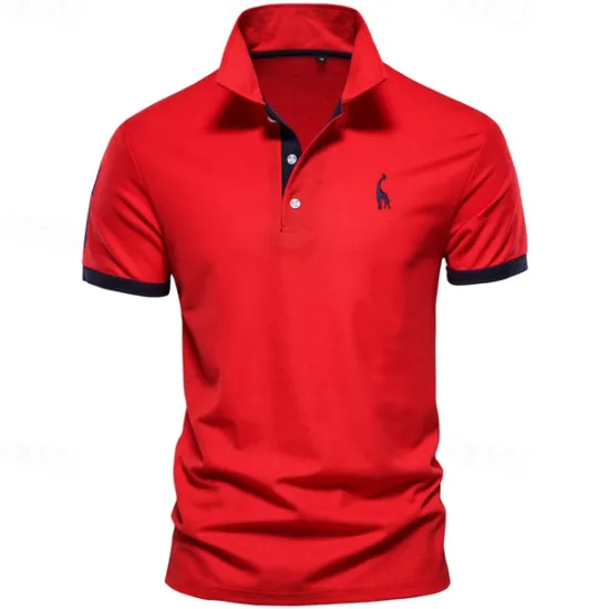 Hot OUKU Cotton Men's Polos Giraffe Embroidery Short Sleeve Polo Shirts for Men High Quality Brand Design Polos Men Clothing
