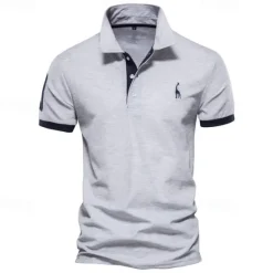 Hot OUKU Cotton Men's Polos Giraffe Embroidery Short Sleeve Polo Shirts for Men High Quality Brand Design Polos Men Clothing