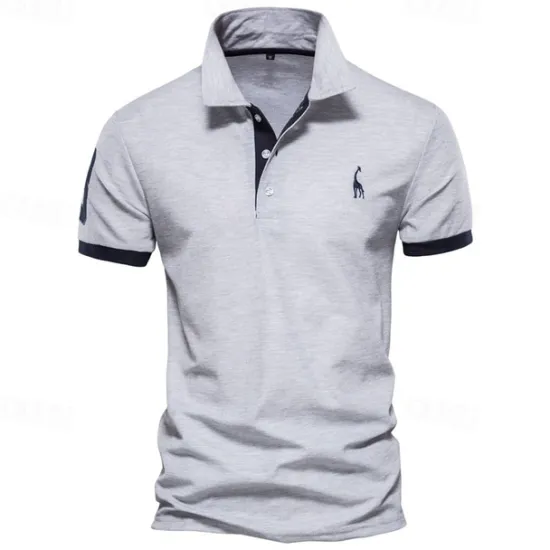 Hot OUKU Cotton Men's Polos Giraffe Embroidery Short Sleeve Polo Shirts for Men High Quality Brand Design Polos Men Clothing