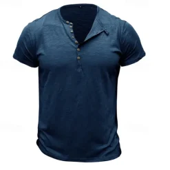 Clearance OUKU 100%Cotton Men's T Shirt Henley Shirt Tee Short Sleeve Shirt Tee Top Plain Vintage Designer Basic Button Up Henley Vacation Street Casual Daily Spring Summer Black White Light Green Henley T-Shirt