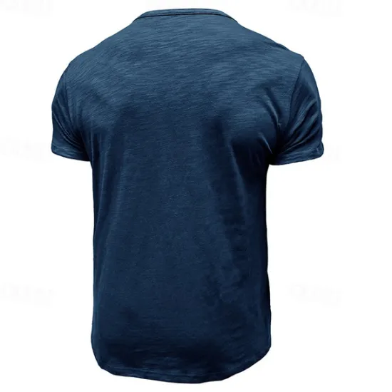 Clearance OUKU 100%Cotton Men's T Shirt Henley Shirt Tee Short Sleeve Shirt Tee Top Plain Vintage Designer Basic Button Up Henley Vacation Street Casual Daily Spring Summer Black White Light Green Henley T-Shirt