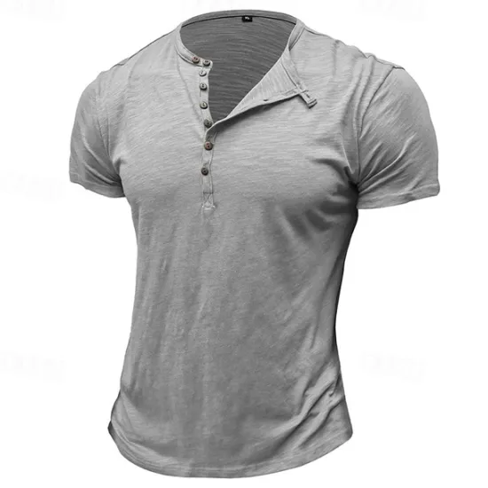 Clearance OUKU 100%Cotton Men's T Shirt Henley Shirt Tee Short Sleeve Shirt Tee Top Plain Vintage Designer Basic Button Up Henley Vacation Street Casual Daily Spring Summer Black White Light Green Henley T-Shirt