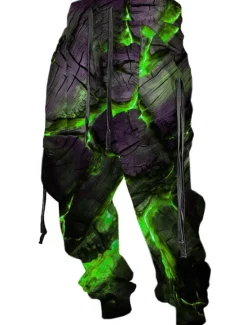 Hot OUKU Crack Abstract Men's 3D Print Sweatpants Joggers Pants Trousers Outdoor Street Casual Daily Polyester Red Blue Purple S M L Mid Waist Elasticity Pants