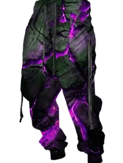 Hot OUKU Crack Abstract Men's 3D Print Sweatpants Joggers Pants Trousers Outdoor Street Casual Daily Polyester Red Blue Purple S M L Mid Waist Elasticity Pants