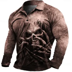 OUKU Day of the Dead Men's Dark Polo Shirts Short Sleeve Polo Shirts Turndown Sportswear Abstract Casual Street Daily Holiday Beach 3D Print Spring & Summer Black Red Blue