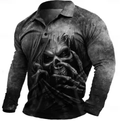 OUKU Day of the Dead Men's Dark Polo Shirts Short Sleeve Polo Shirts Turndown Sportswear Abstract Casual Street Daily Holiday Beach 3D Print Spring & Summer Black Red Blue