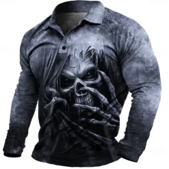 OUKU Day of the Dead Men's Dark Polo Shirts Short Sleeve Polo Shirts Turndown Sportswear Abstract Casual Street Daily Holiday Beach 3D Print Spring & Summer Black Red Blue