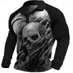 Discount OUKU Day of the Dead Men's Dark Polo Shirts Short Sleeve Polo Shirts Turndown Sportswear Abstract Casual Outdoor Street Daily Holiday 3D Print Spring & Summer Black Khaki Gray