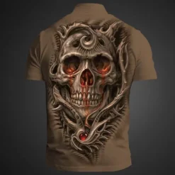 Best OUKU Day of the Dead Men's Polo Shirts Golf Shirt Short Sleeve Polo Shirts Collared Shirts Casual Horror Streetwear Festival Wear Party Outfits 3D Print Buttons Summer Spring Fall Black White Brown
