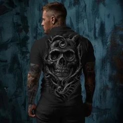 Best OUKU Day of the Dead Men's Polo Shirts Golf Shirt Short Sleeve Polo Shirts Collared Shirts Casual Horror Streetwear Festival Wear Party Outfits 3D Print Buttons Summer Spring Fall Black White Brown
