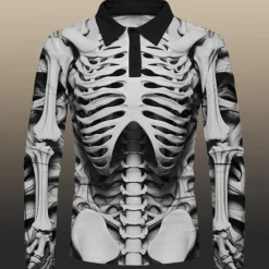 Sale OUKU Day of the Dead Men's Polo Shirts Golf Shirt Long Sleeve Polo Shirts Collared Shirts Casual Horror Festival Wear Party Outfits 3D Print Buttons Fall & Winter Yellow Khaki Gray