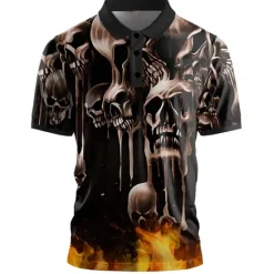 Discount OUKU Day of the Dead Men's Skull Polo Shirts Golf Polos Shirts Short Sleeve Polo Shirts Collar Horror Vacation Party Evening Wear Dailywear 3D Print Buttons Summer Black