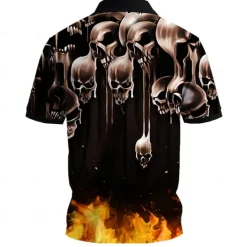 Discount OUKU Day of the Dead Men's Skull Polo Shirts Golf Polos Shirts Short Sleeve Polo Shirts Collar Horror Vacation Party Evening Wear Dailywear 3D Print Buttons Summer Black
