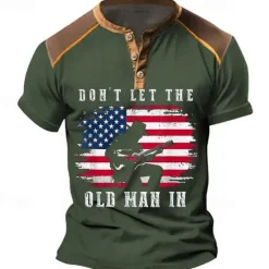 Discount OUKU Don't Let the Old Man In American US Flag Men's Street Style 3D Print T shirt Tee Henley Shirt Sports Outdoor Holiday Going out T shirt Black Army Green Dark Blue Short Sleeve Henley Shirt Summer