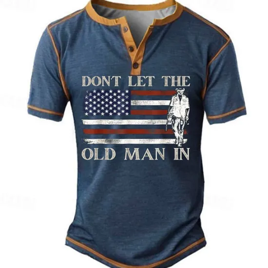Online OUKU Dont Let the Old Man In American Flag Men's Retro Vintage Casual 3D Print T shirt Tee Henley Shirt Sports Outdoor Holiday Going out T shirt Black Army Green Dark Blue Short Sleeve Henley Shirt Summer